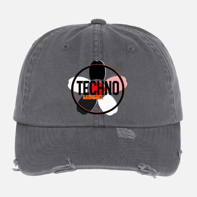 Techno Music Circle Logo Flexfit Vintage Destroyed Cap