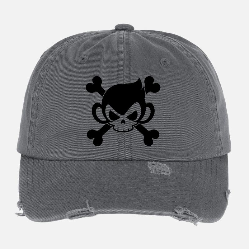 Funny skull monkey with crossed bones Flexfit Vintage Destroyed Cap