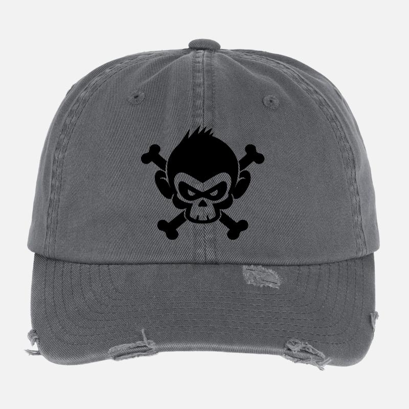 Skull monkey with crossed bones Flexfit Vintage Destroyed Cap
