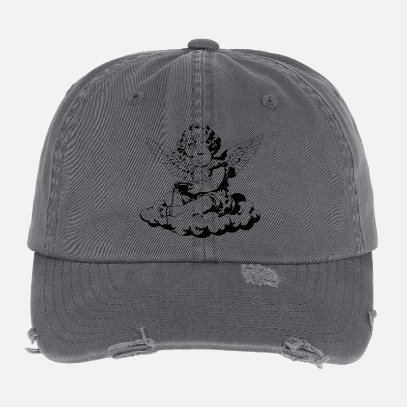 Zockender Cherub – Vintage Engel auf Wolke Flexfit Vintage Destroyed Cap