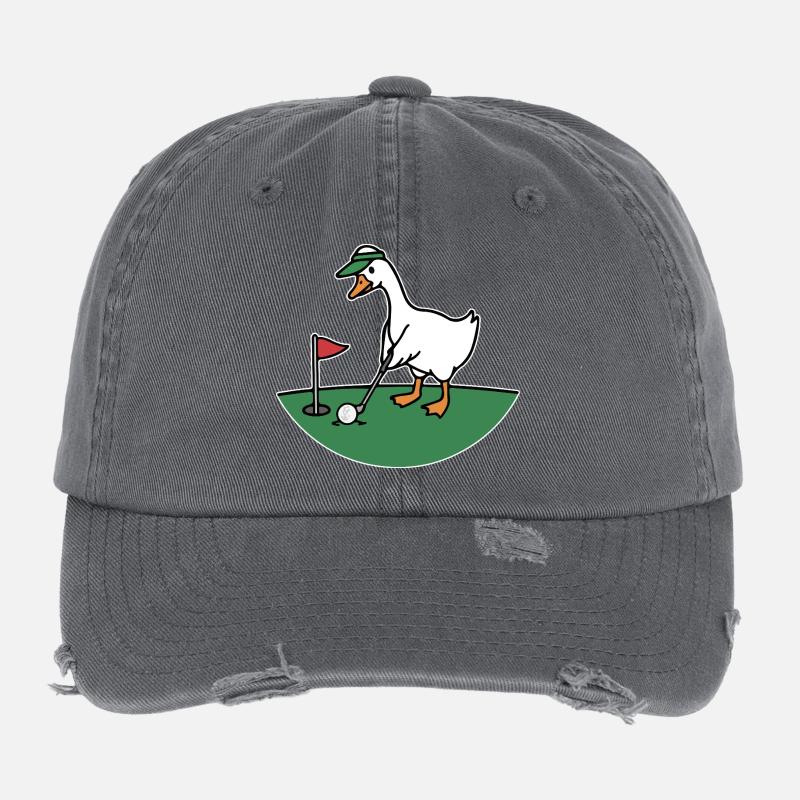 Golf duck in cartoon style Flexfit Vintage Destroyed Cap