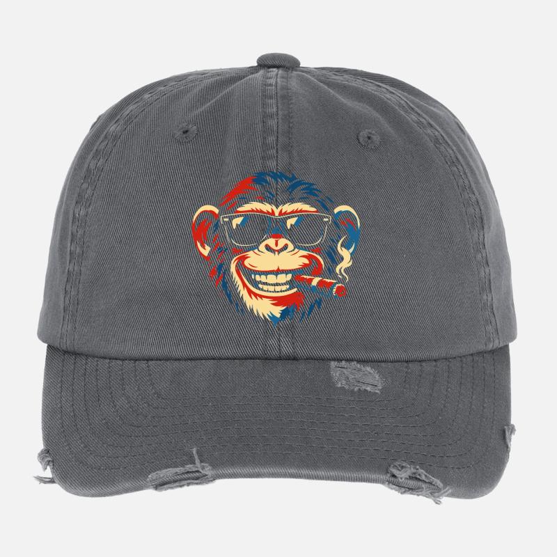 Cigar Sunglass Monkey Pop Art Flexfit Vintage Destroyed Cap