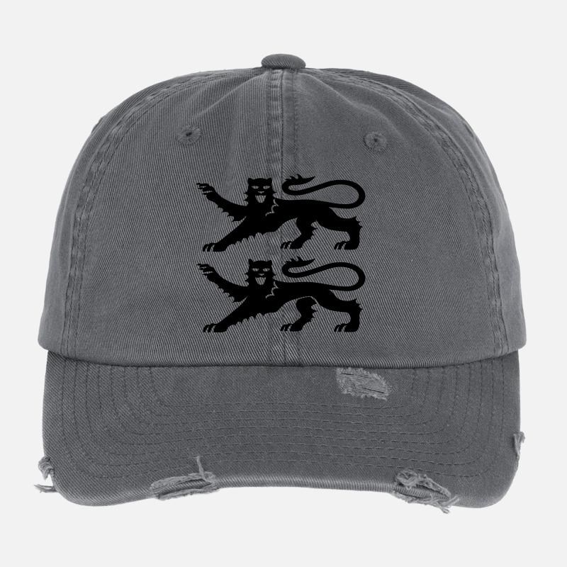 Normandy 2 Black Leopards Coat of Arms Flexfit Vintage Destroyed Cap