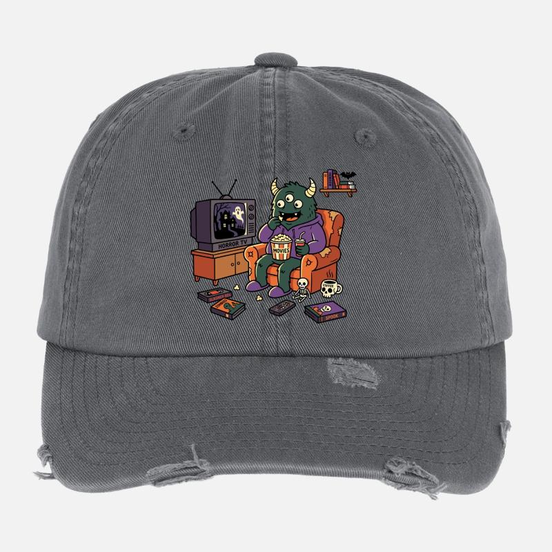 Monster Kino Horror Filme Popcorn Flexfit Vintage Destroyed Cap