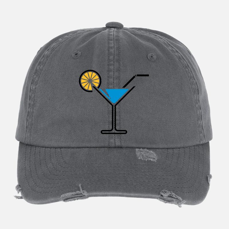 Cocktail / Cocktailglas / Martini + (Hellblau) Flexfit Vintage Destroyed Cap