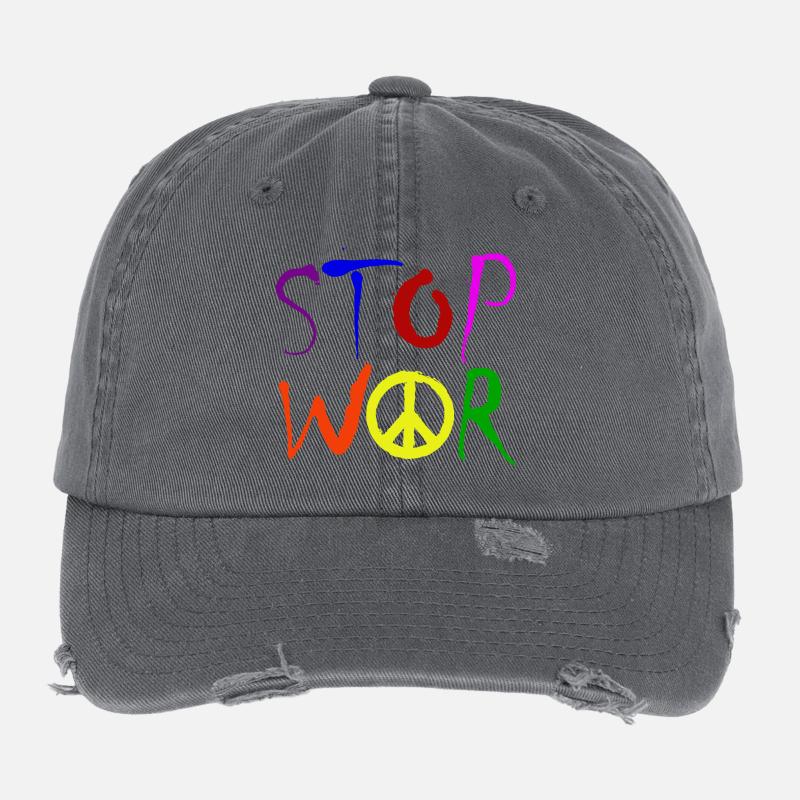 STOP WAR mit Peace Zeichen Peace Symbol – NO WAR Flexfit Vintage Destroyed Cap