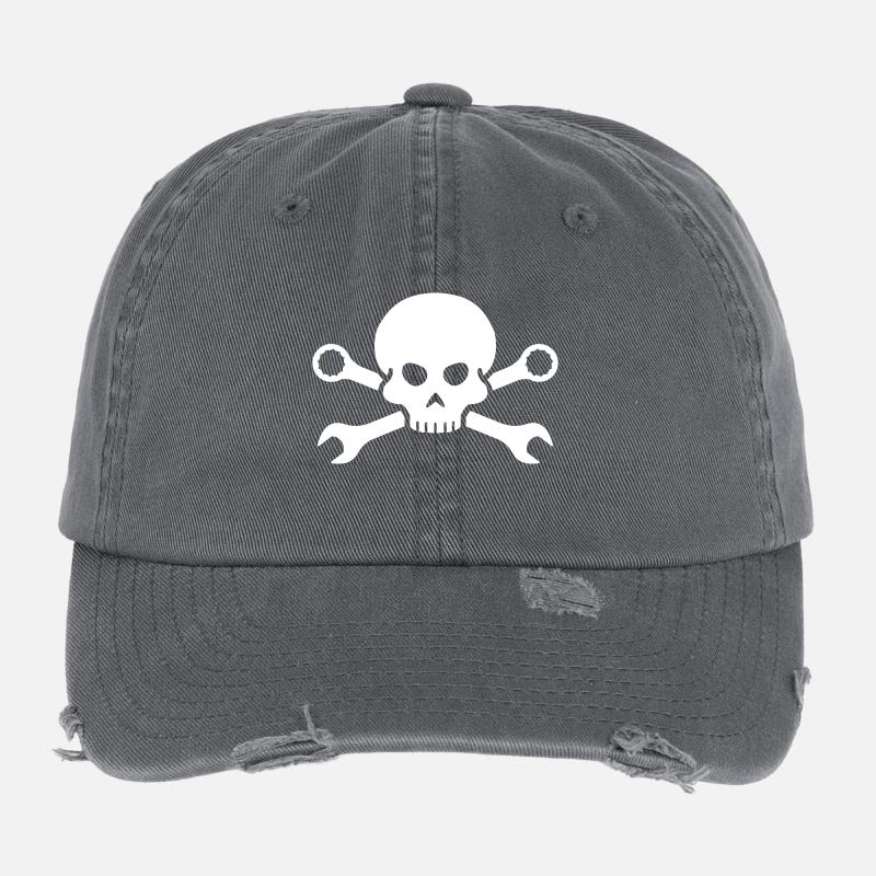 Schraub'pirat - Skull N Tools - Flexfit Vintage Destroyed Cap - Dunkelgrau