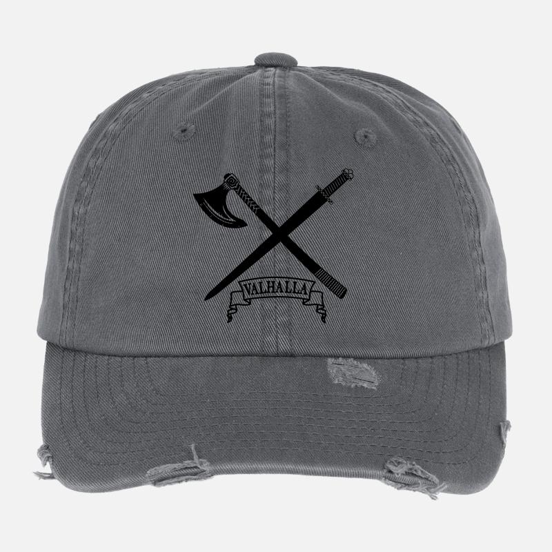 Valhalla avec hache et épée Casquette vintage effet usé Flexfit