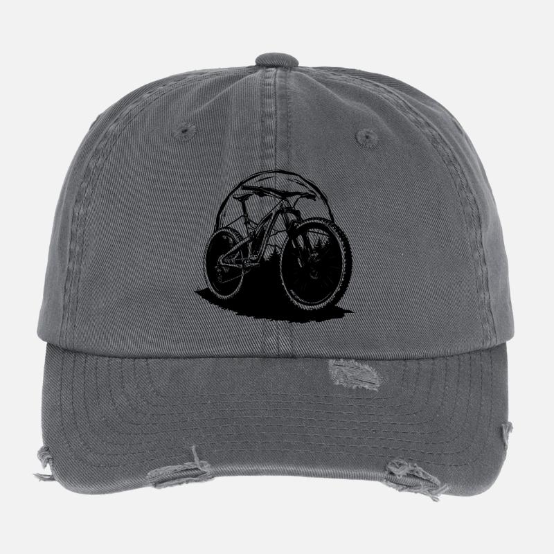 Mountain Biking Drawing Flexfit Vintage Destroyed Cap