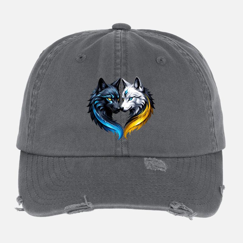 Majestätische Wolfsköpfe. Flexfit Vintage Destroyed Cap