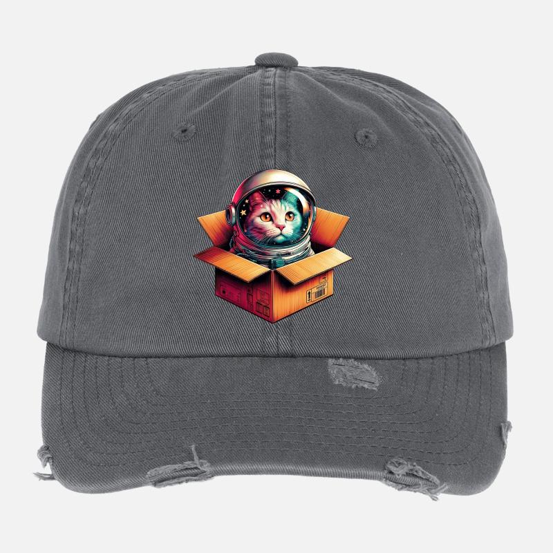 Astronaut Cat Flexfit Vintage Destroyed Cap