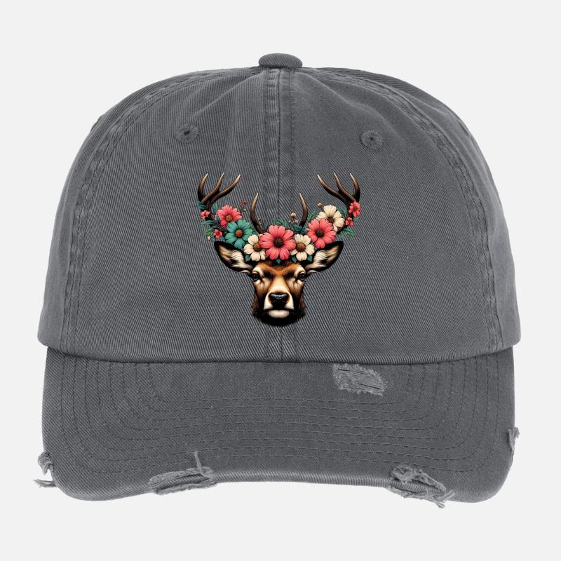 Hirsch mit Blumen Flexfit Vintage Destroyed Cap