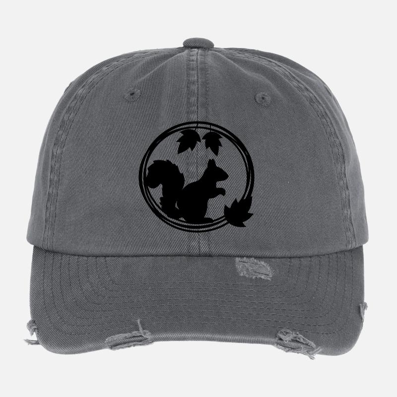Eichhörnchen Silhouette im Blätterkranz Flexfit Vintage Destroyed Cap