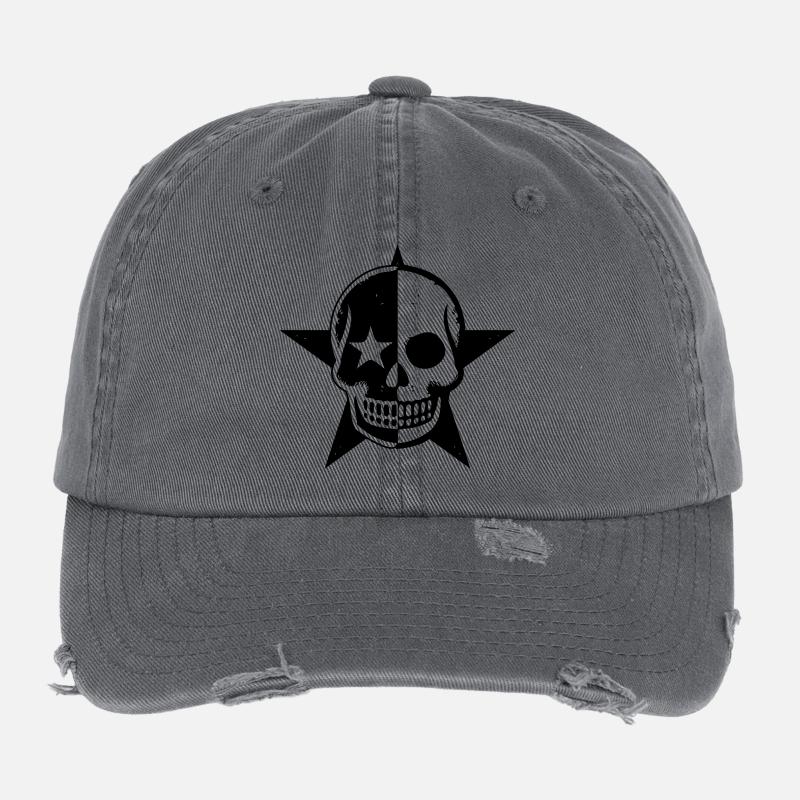Schwarzer Schädel Flexfit Vintage Destroyed Cap