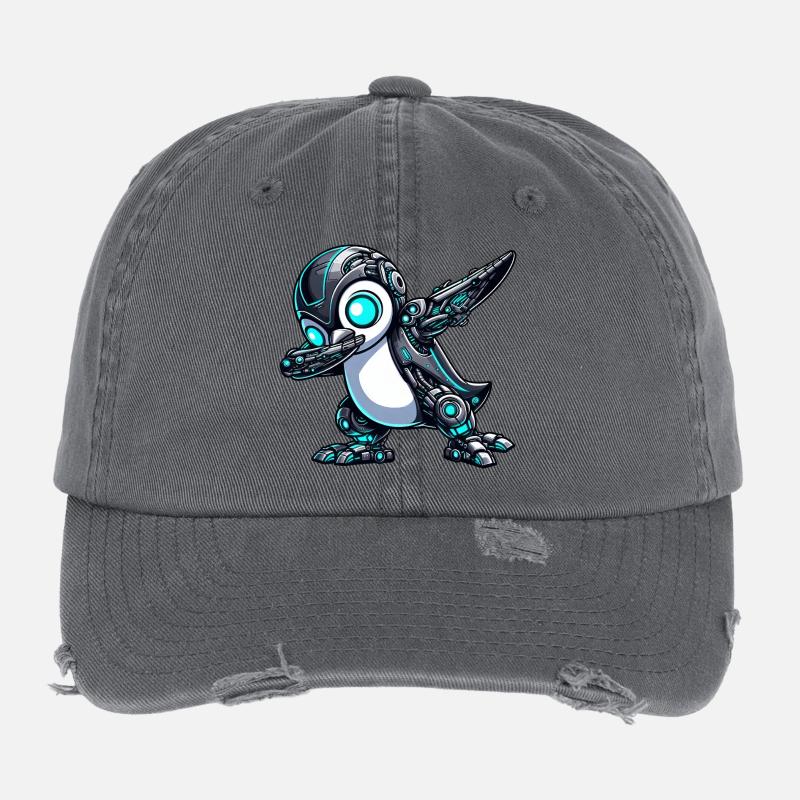 Cool dessin animé pingouin robot astronaute Mech dab Casquette vintage effet usé Flexfit