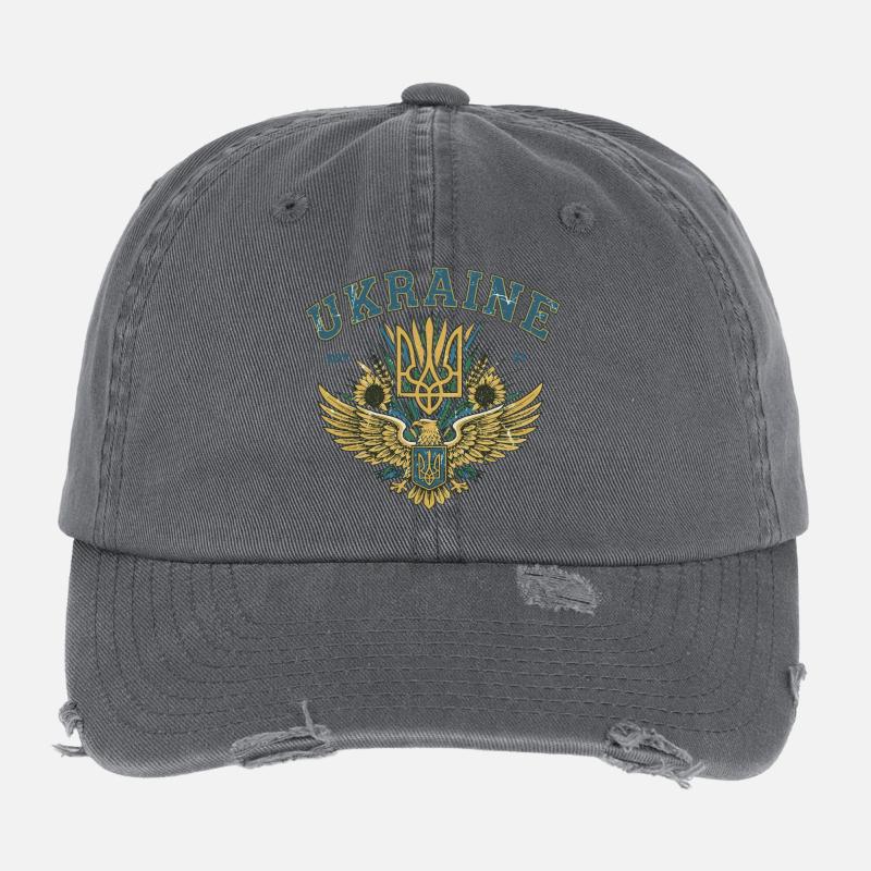 Ukrainian Eagle Crest with Sunflowers Flexfit Vintage Destroyed Cap