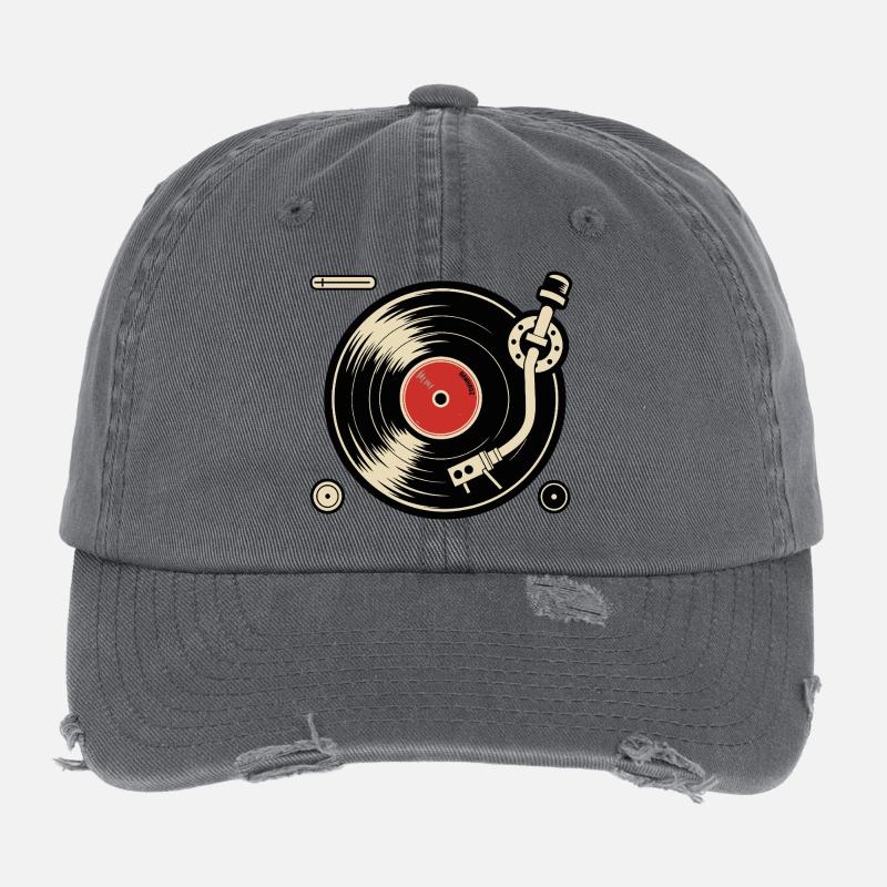 Vinyl Records Turntable Turntable Graphics Flexfit Vintage Destroyed Cap