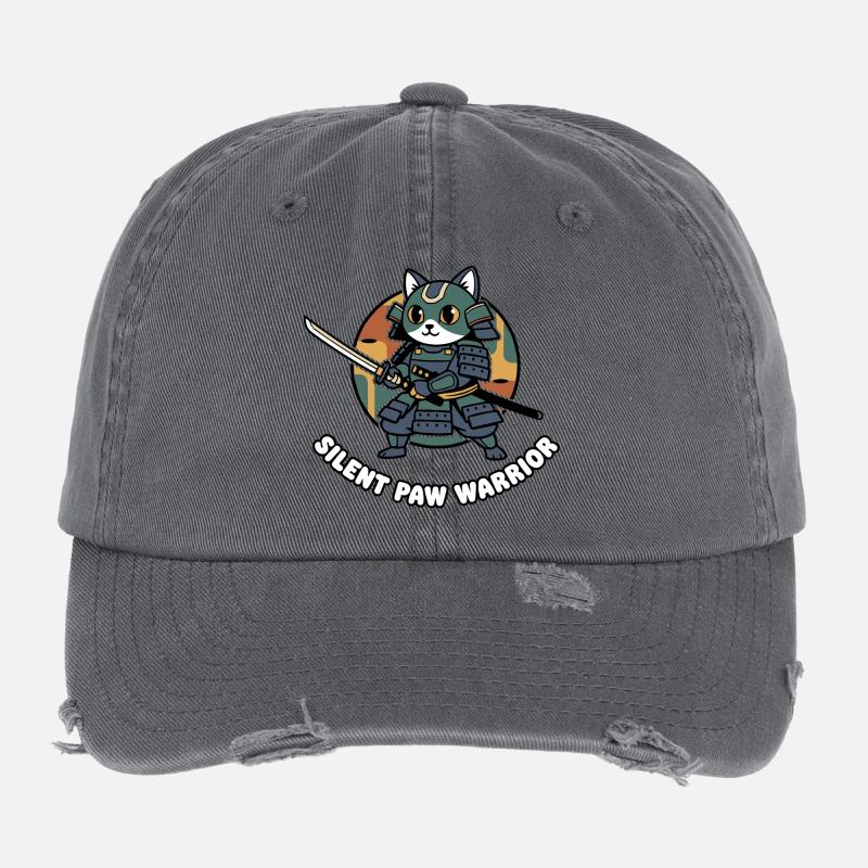Stiller Pfoten Samurai-Krieger Katze Flexfit Vintage Destroyed Cap