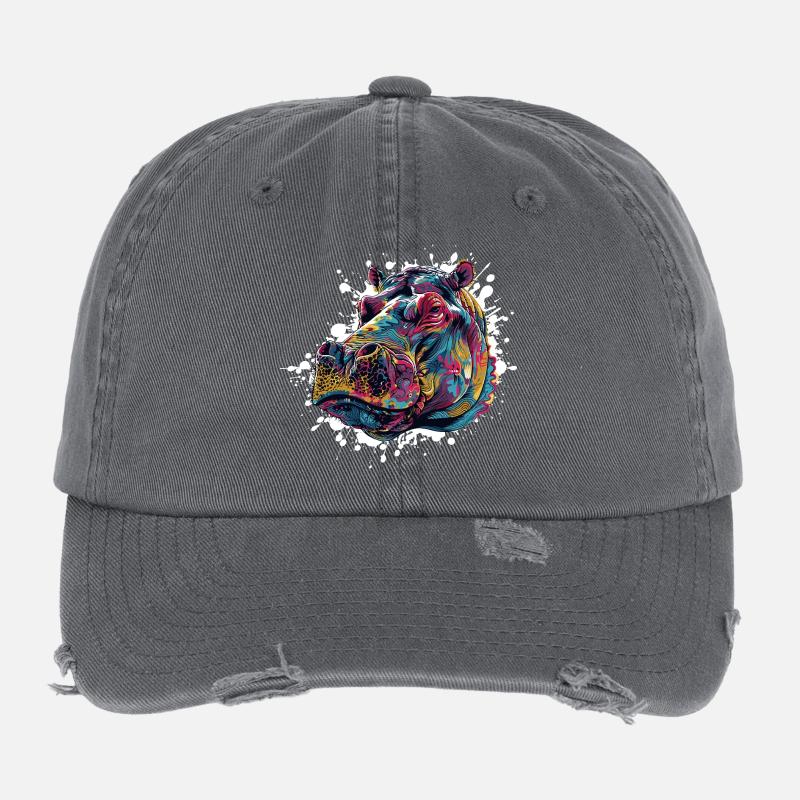 Éclaboussure de peinture hippopotame coloré Casquette vintage effet usé Flexfit