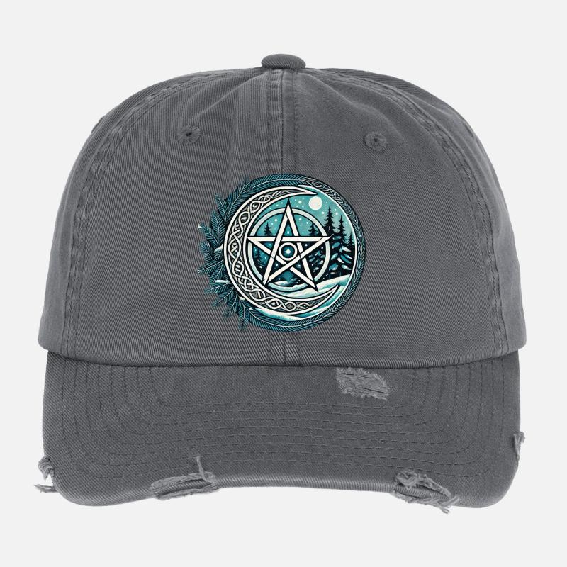 Moonlit Forest Pentagram Flexfit Vintage Destroyed Cap