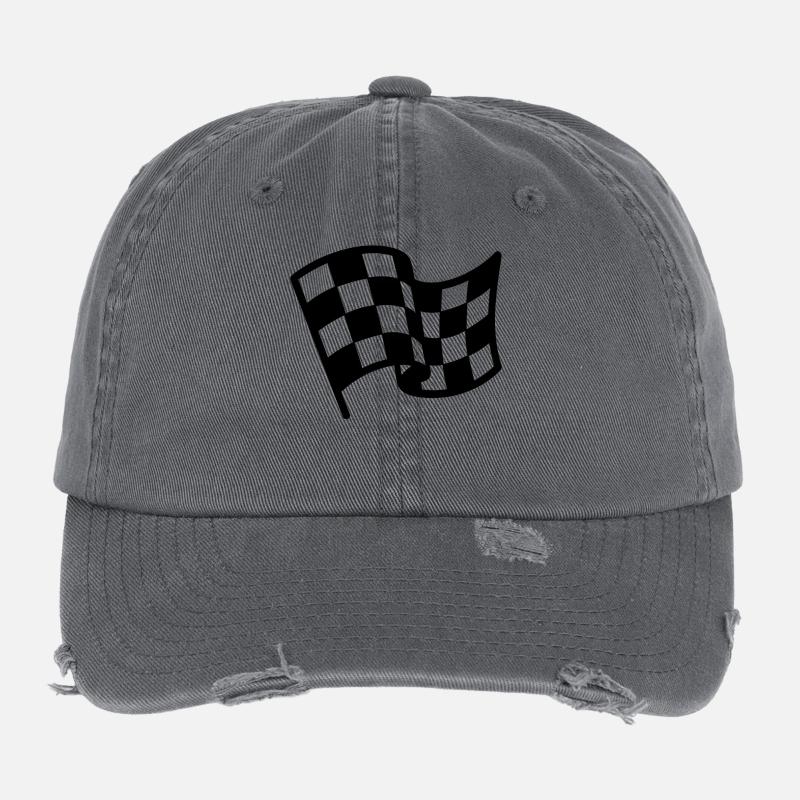 Drapeau damier course automobile Casquette vintage effet usé Flexfit