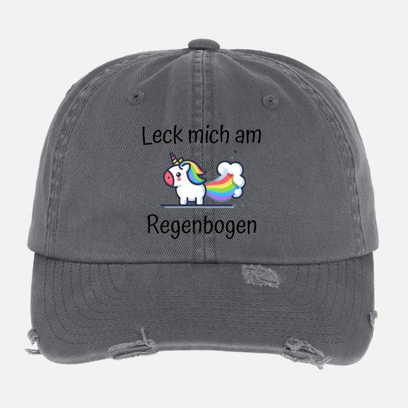Leck mich am Regenbogen Einhorn Spruch Flexfit Vintage Destroyed Cap