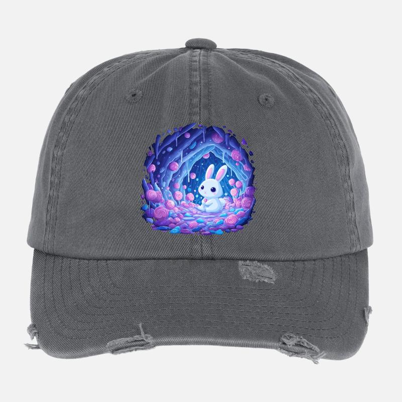 Moonlight Rabbit in the Rose Forest Flexfit Vintage Destroyed Cap