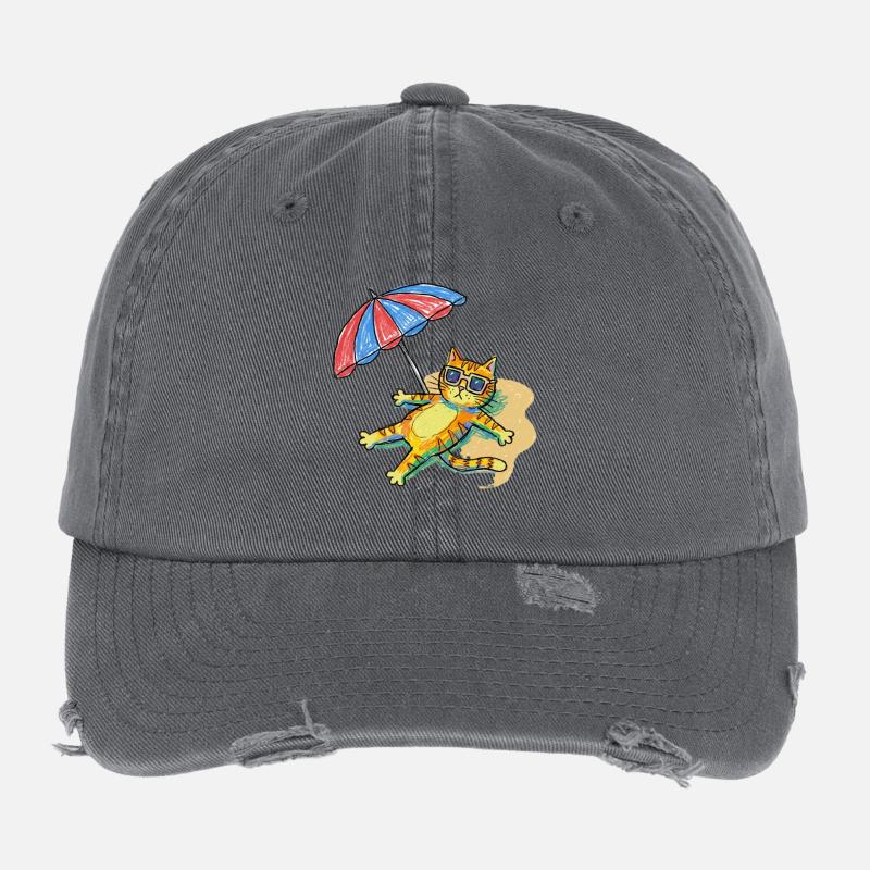 Chat de plage coloré avec parasol Casquette vintage effet usé Flexfit