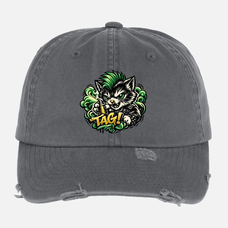 Aggressives Katzen Graffiti Flexfit Vintage Destroyed Cap