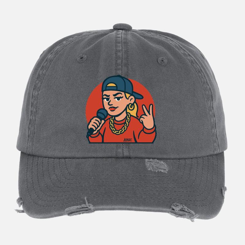 Rap Diva with Microphone Flexfit Vintage Destroyed Cap