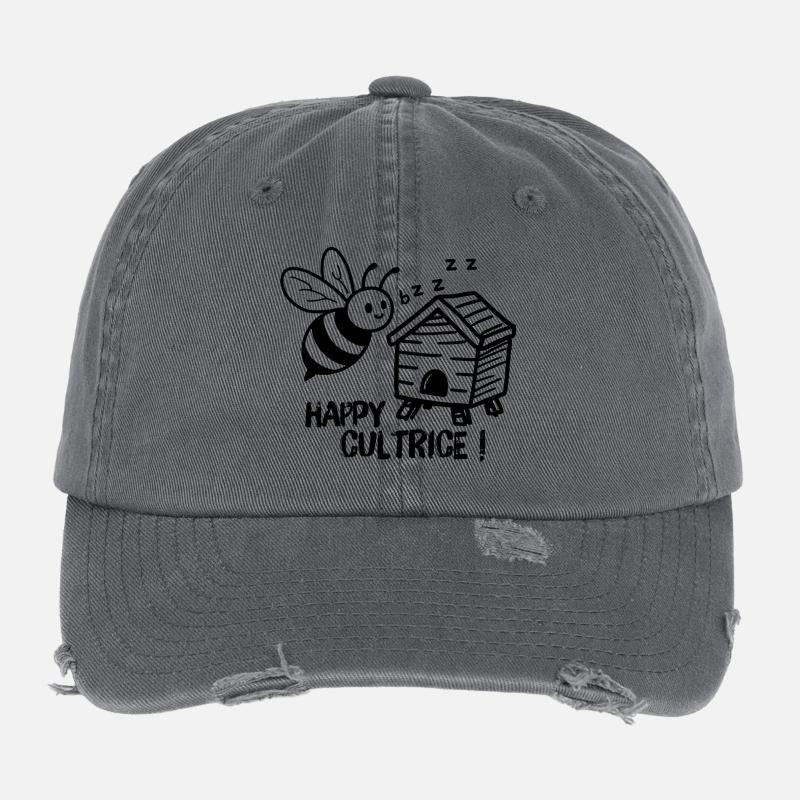 Beekeeper, happy bee farmer with a beehive - Flexfit Vintage Destroyed Cap - dark grey