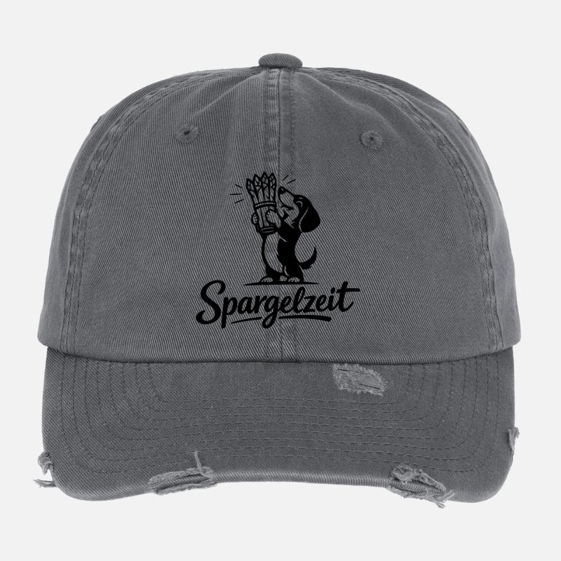 Spargel Essen Spargelzeit Saison Dackel Flexfit Vintage Destroyed Cap