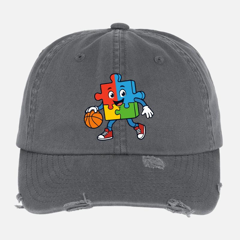 Buntes Puzzlestück Dribblings Basketball Flexfit Vintage Destroyed Cap