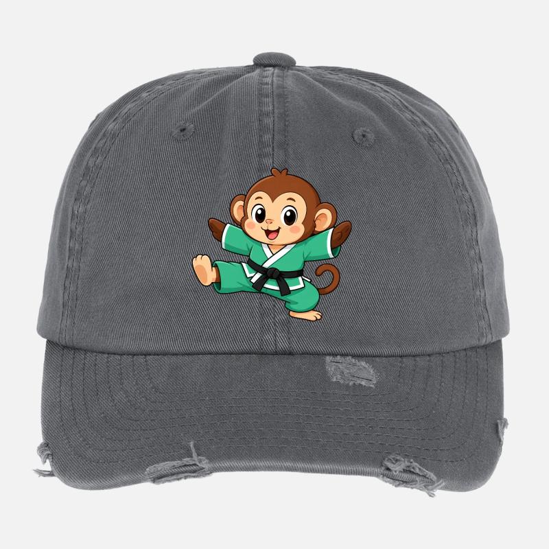 Karate Affe kämpfender Schimpanse Kampfsport Flexfit Vintage Destroyed Cap