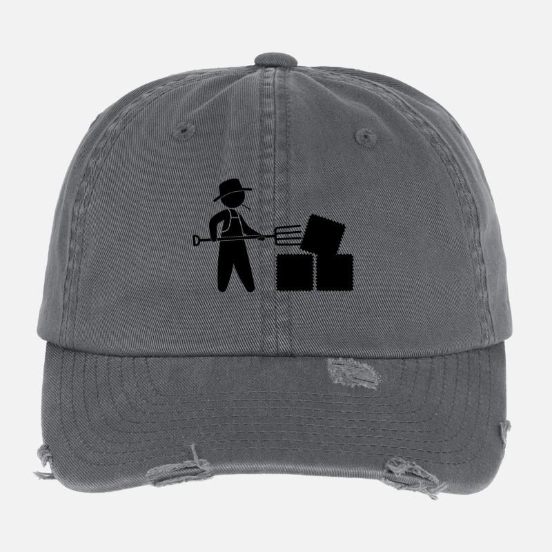 Farmer With Pitchfork And Hay Flexfit Vintage Destroyed Cap