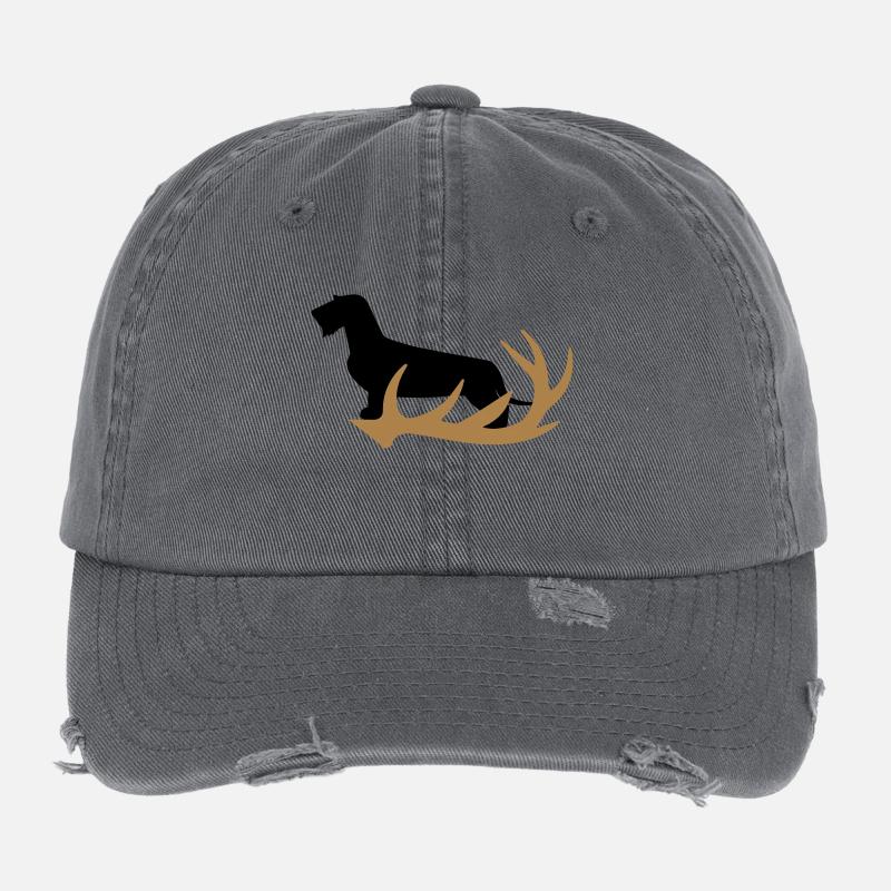Rauhaardackel mit Geweih Flexfit Vintage Destroyed Cap