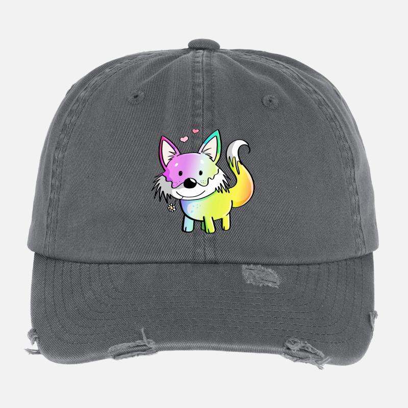 Fuchs Regenbogen - Füchse - Rotfuchs - Raubtier Flexfit Vintage Destroyed Cap