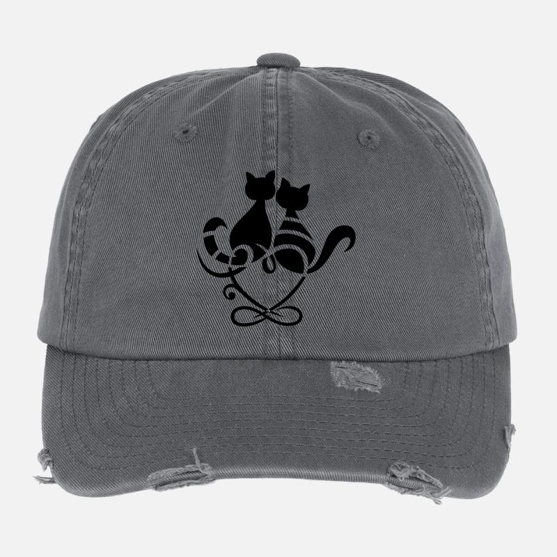 Katzen Herz Infinity Symbol Valentinstag Liebe Flexfit Vintage Destroyed Cap