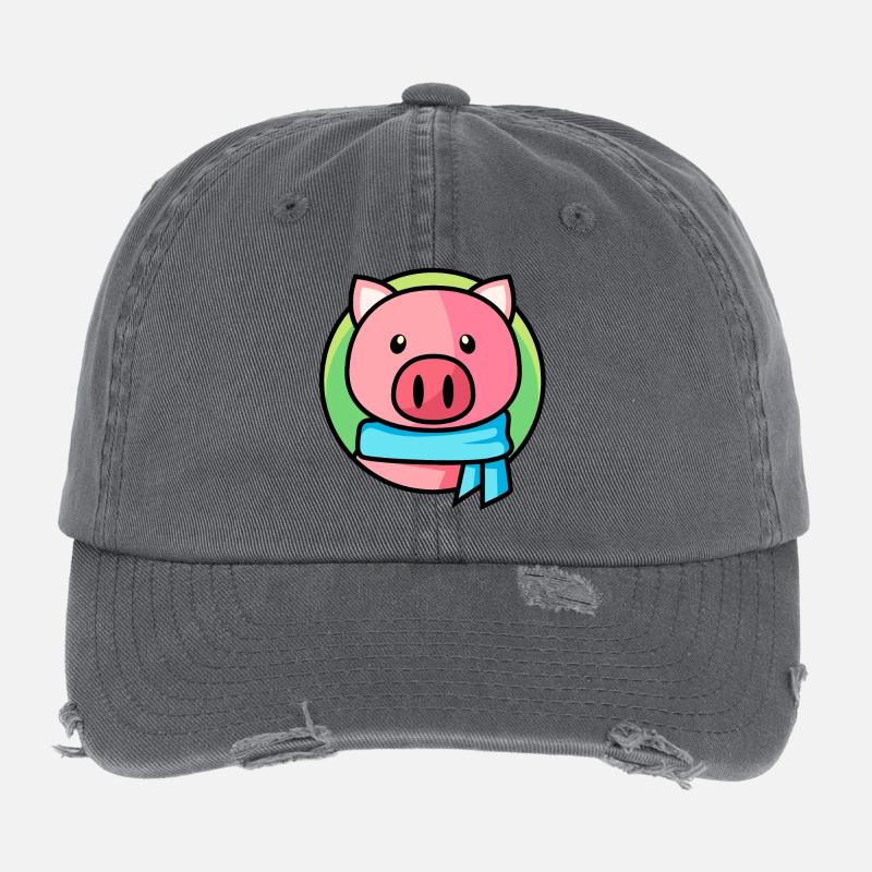 Rosa Schweinchen mit Schal Flexfit Vintage Destroyed Cap