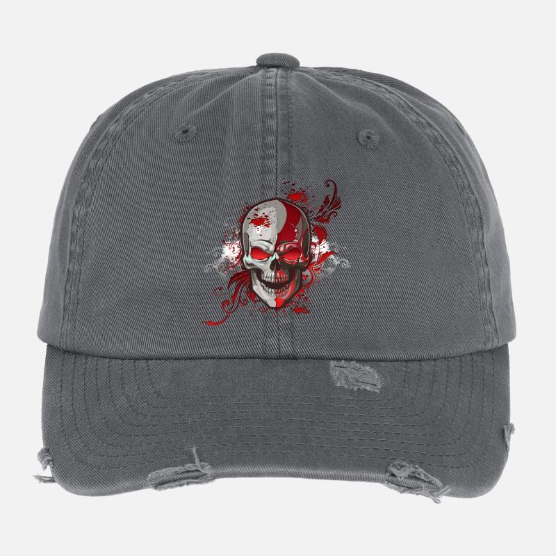 Crâne rouge Casquette vintage effet usé Flexfit