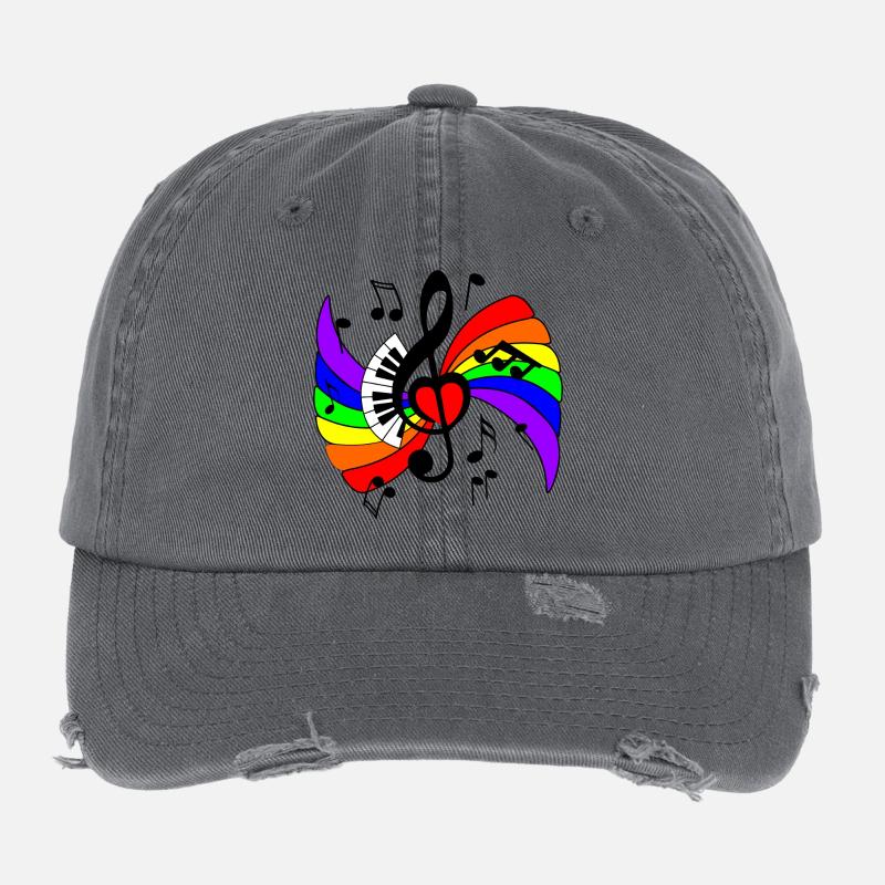 Piano music key with rainbow and music notes Flexfit Vintage Destroyed Cap