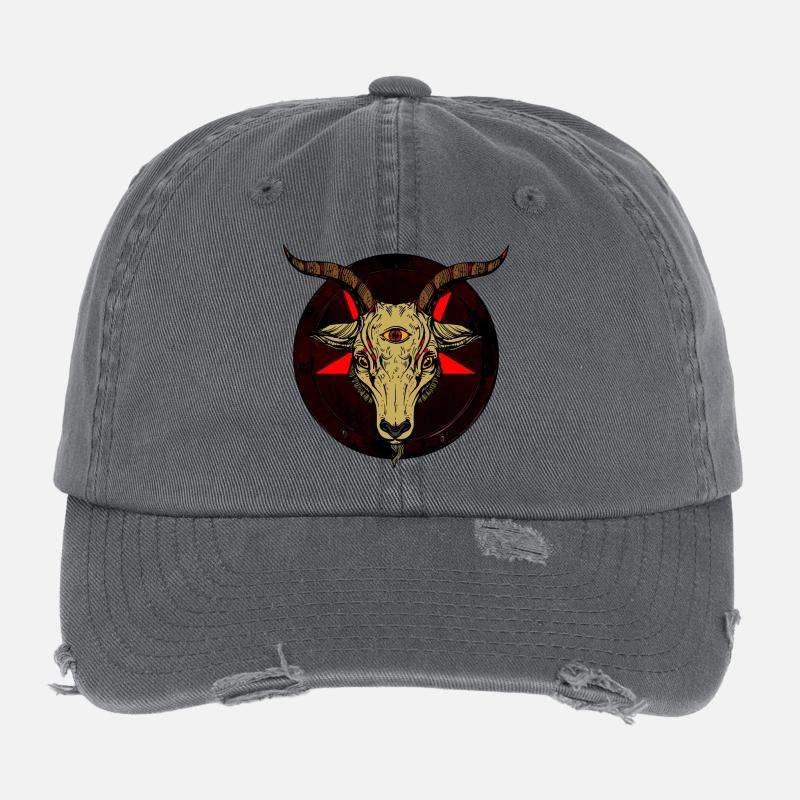 Chèvre à Troisième Œil et Pentacle Casquette vintage effet usé Flexfit