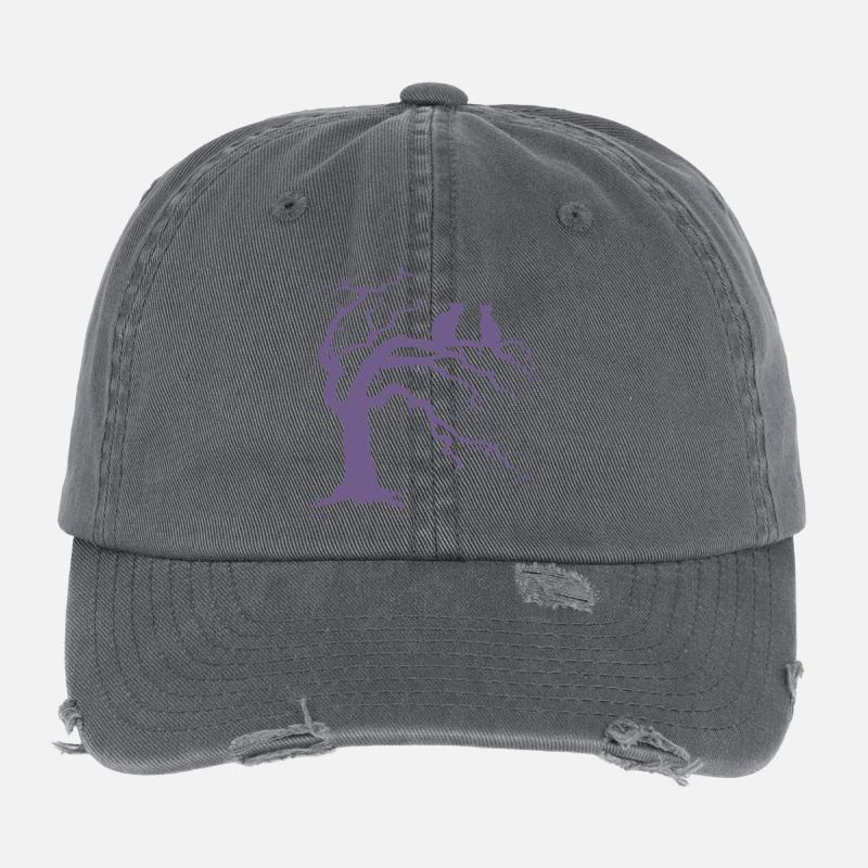 Arbre mort avec 2 silhouettes de chats Casquette vintage effet usé Flexfit