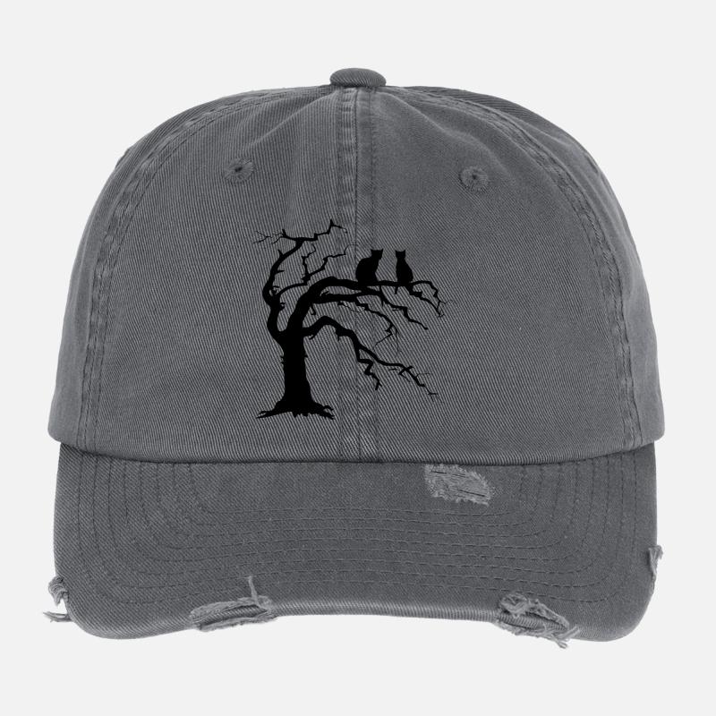 Arbre mort avec 2 silhouettes de chats Casquette vintage effet usé Flexfit