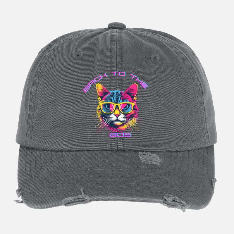 Retro Katzen-Design mit Sonnenbrille Flexfit Vintage Destroyed Cap