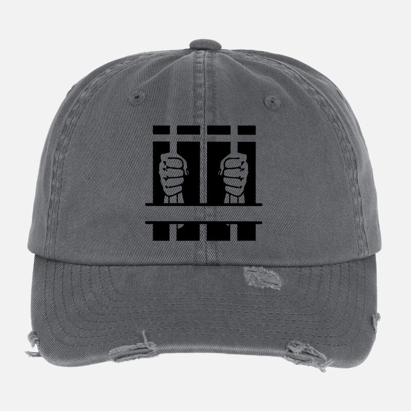 Deux poings derrière les barreaux et un espace texte Casquette vintage effet usé Flexfit