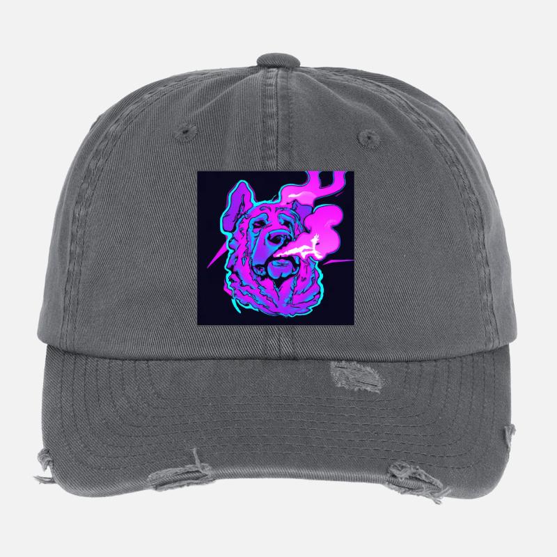 Trippy smoking dog. Flexfit Vintage Destroyed Cap