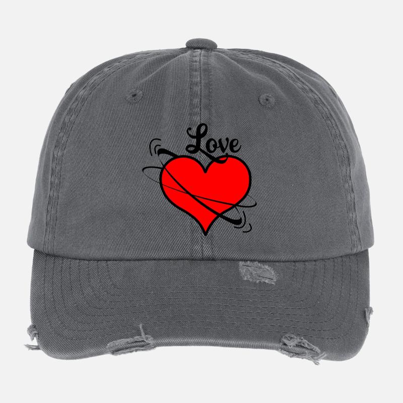 Bewegliches rotes Herz mit dem Text "Love" Flexfit Vintage Destroyed Cap