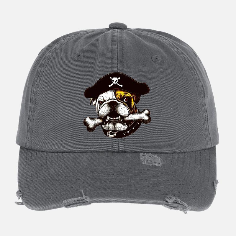 Chien Pirate Bouledogue Casquette vintage effet usé Flexfit