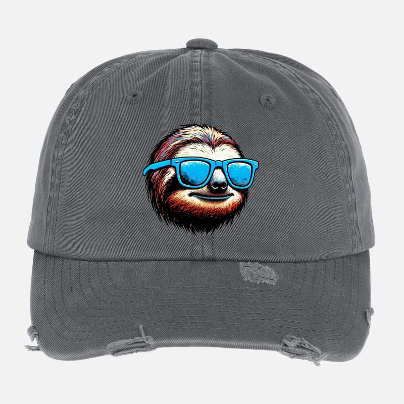 Faultier mit Sonnenbrille Flexfit Vintage Destroyed Cap